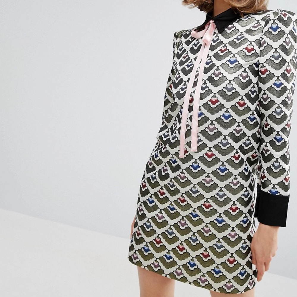 Sister Jane Shift Dress with Bow in Jacquard Sz L